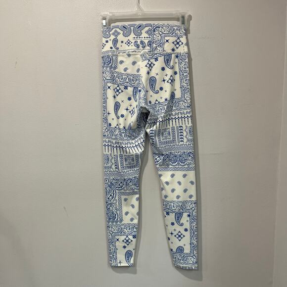 Z Supply Active Bandana 7/8 Leggings Size S Blue Off White Print Yoga Athleisure - Picture 3 of 9